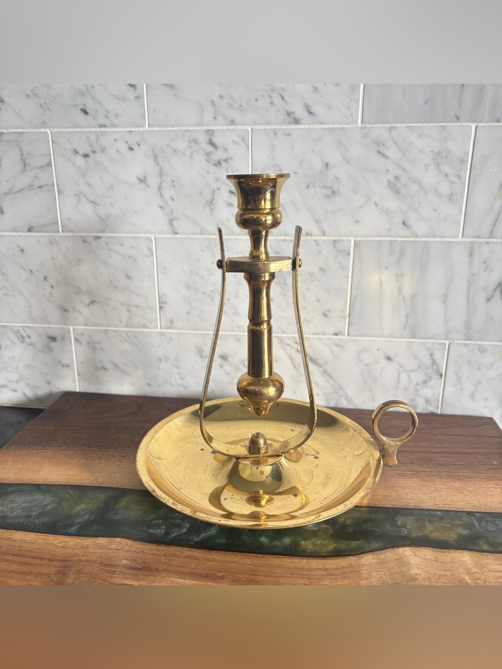 Vintage Swinging Brass Gimbal Nautical Tilting Chamber Stick Candle Holder